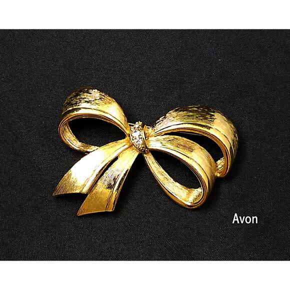Avon Bow Brooch, Gold Plated, Clear Rhinestones, 1960s Jewelry - Picture 9 of 10